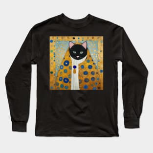 Klimt Black Cat with Green Eyes and Warm Shawl Long Sleeve T-Shirt